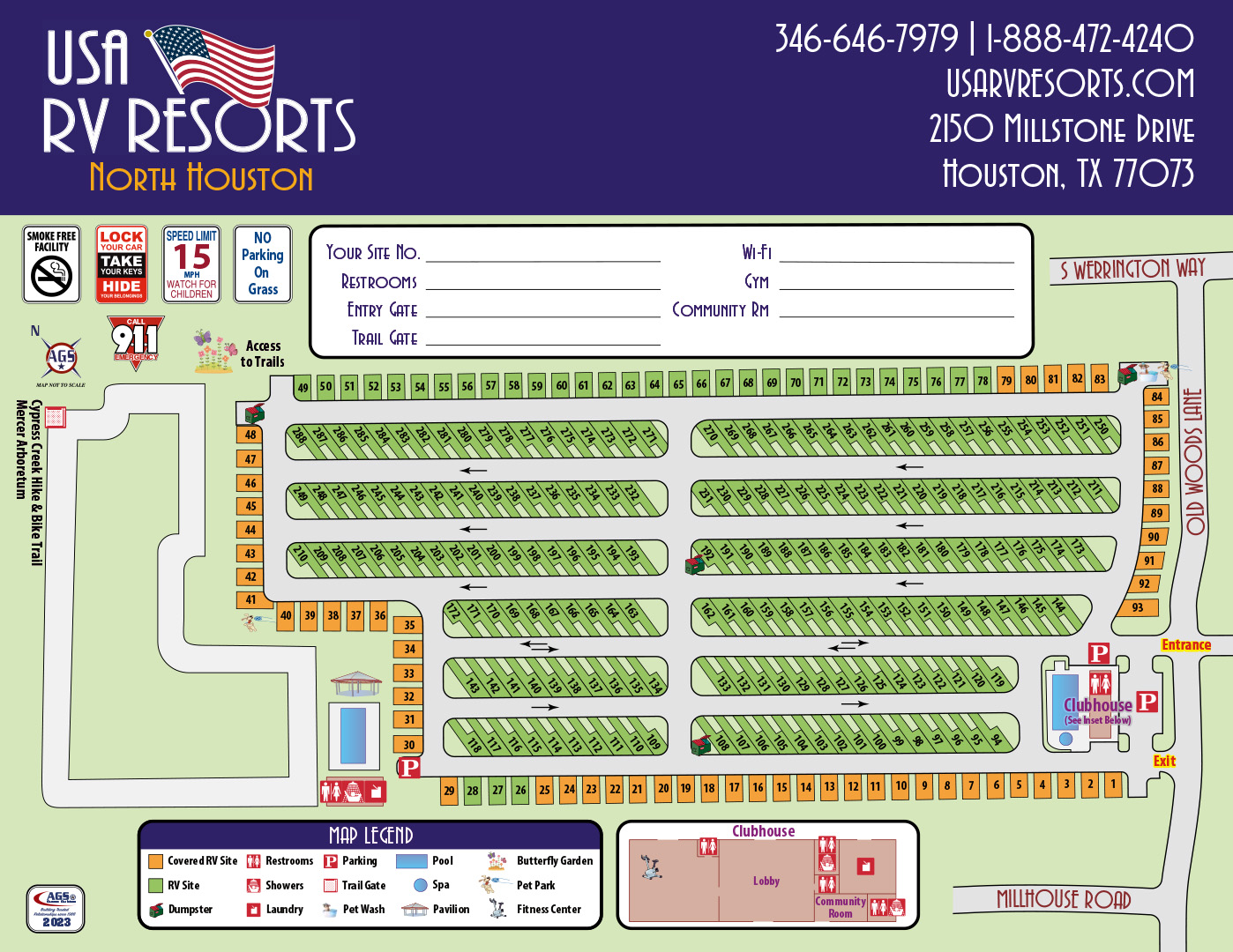 USA RV Resorts Houston Site Map